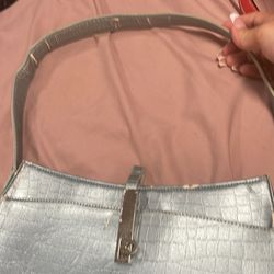 Charles & Keith Cesia Croc-Effect Metallic-Accent Shoulder Bag