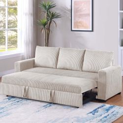 Brand New Beige Sofa w Convertible Sleeper 