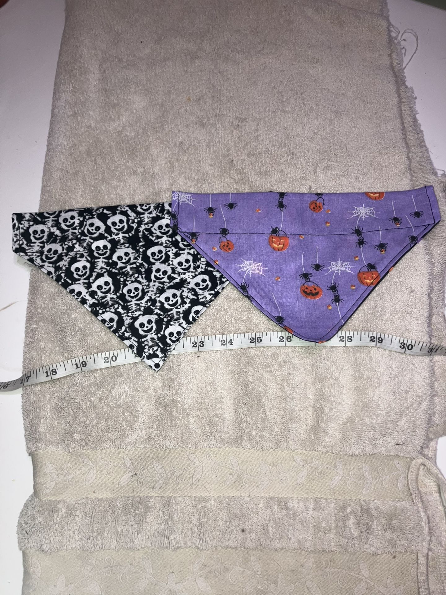 Set Of 2 Handmade Halloween Large Pet Dog Bandana Over Collar Cover ~9.5” Across