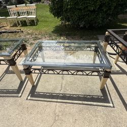 Coffee Table & 2  Side Tables W/ Glass Tops