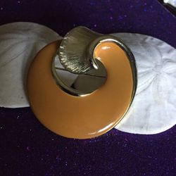 Vintage Enamel Orange And Gold Pin Brooch 