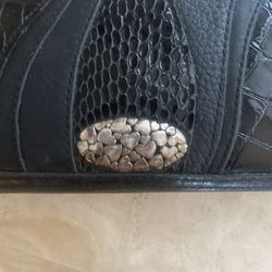 Brighton Black Leather/Croc Wallet w/Silver Tone Hearts Clasp