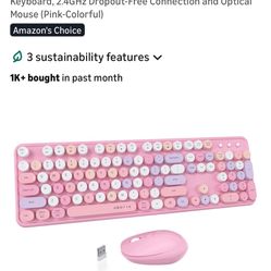 UBOTIE Colorful Computer Wireless Keyboard Mice Combo (Pink)