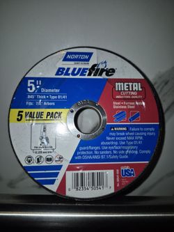 New 5 value pack Norton Blue Fire Metal Cutting Blades for Angle Grinders