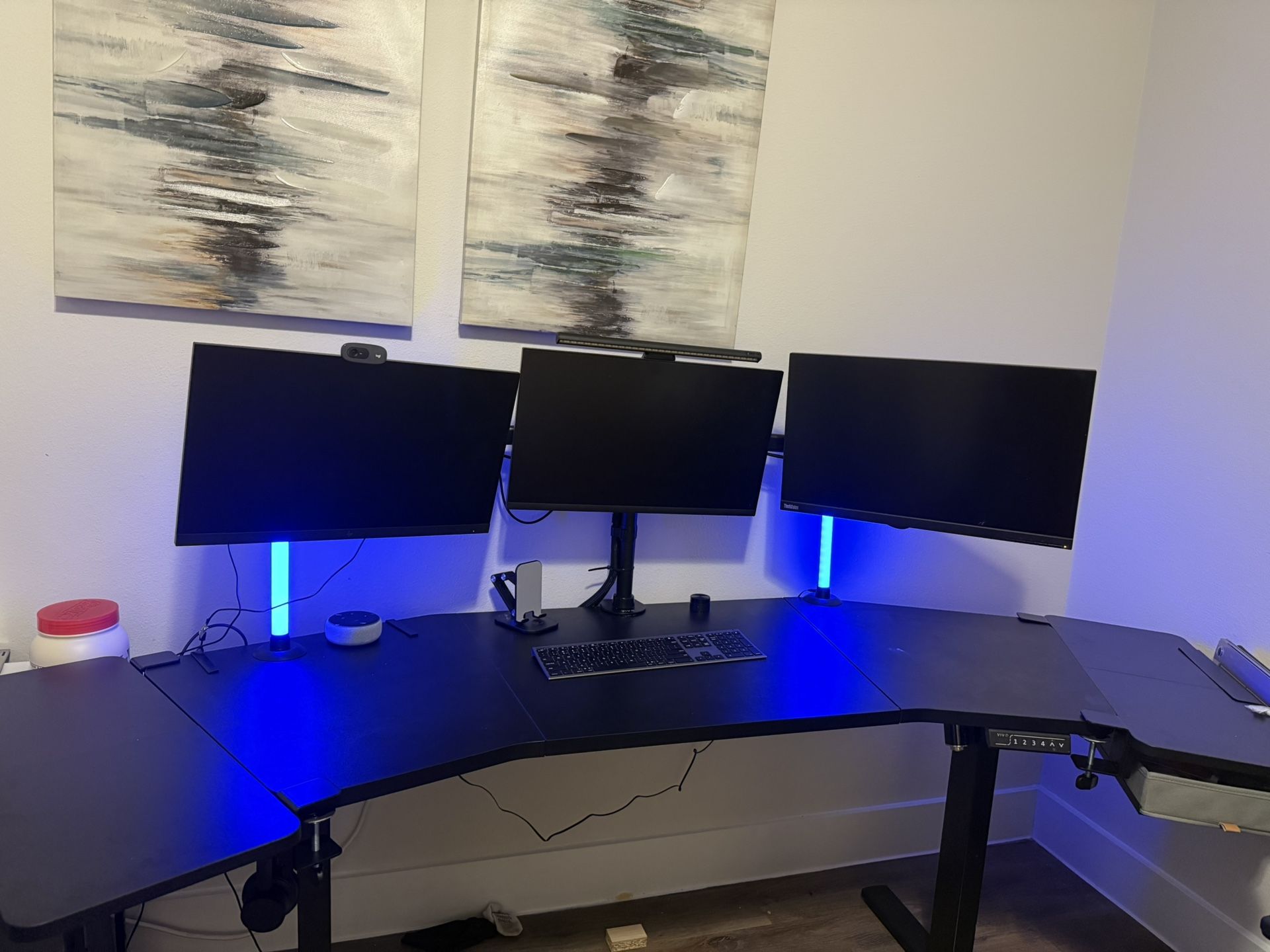 Standing Desk With Mount And 3 Monitors. Plus Desk Extenders
