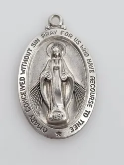 Antique 1830 Mother Mary Pray For Us Oval Necklace Pendant Sterling Silver .925