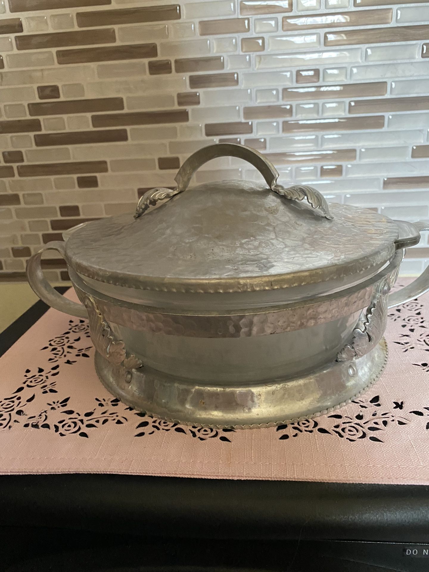 Vintage Trade Continental Mark Hammered Silverlook Aluminum 3 Piece Serv. #558 Rare