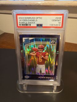 Jayden Daniels 2024 Donruss Optic Purple Shock Rookie PSA 10