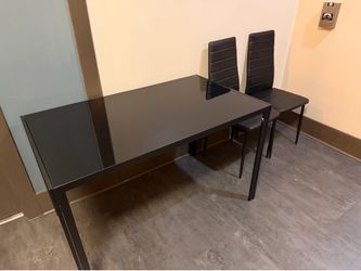 Black Glass Table with 2 Chairs