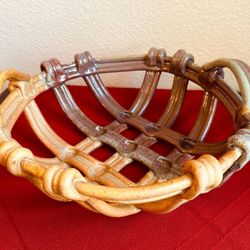 Vintage Ceramic Woven Basket with Handles