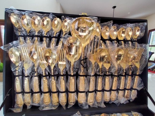 Gold Plated Silverware Set 51 Pieces Vintage Antique Looking