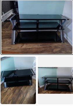 3-Tier Black Glass TV Stand