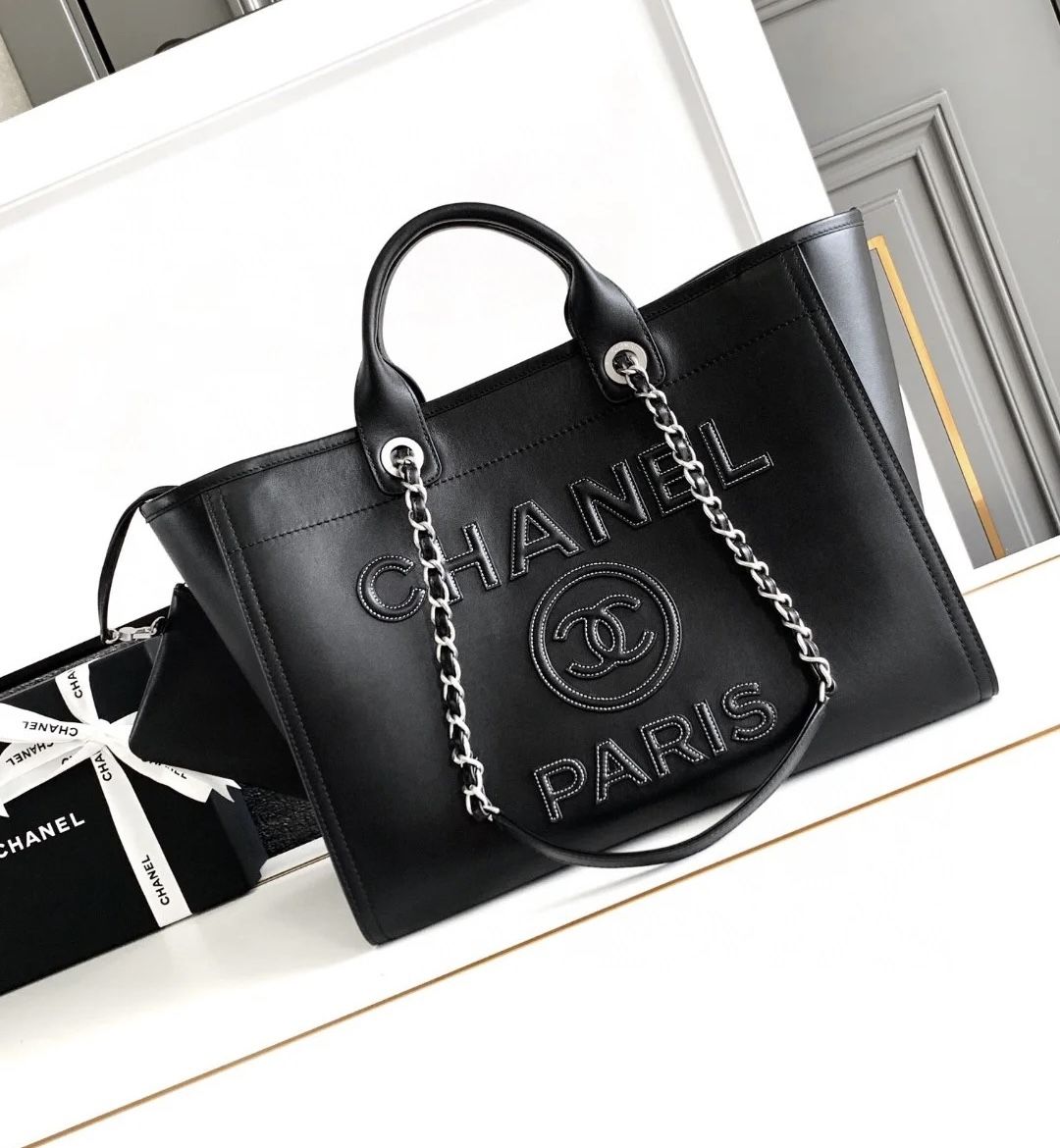 Large Black Leather Tote Bag