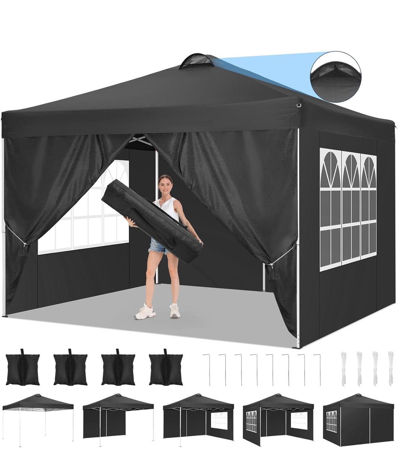 COBIZI 10x10 Pop Up Canopy Tent, UPF 50+ Waterproof Outdoor Pop up Canopy, Instant Portable Camping Canopies Gazebo for Commercial Sun Shade Party Bac