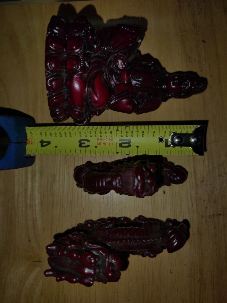 3 Resin Dragon And Buddha Figurines