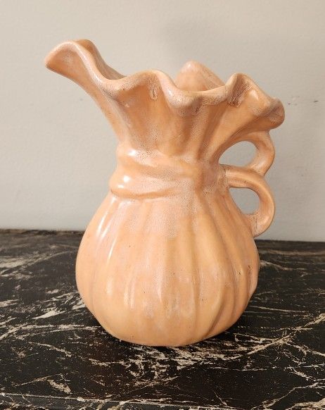 Lovely Handmade Peach Blush Pottery Pitcher Vase 7-1/2" Tall