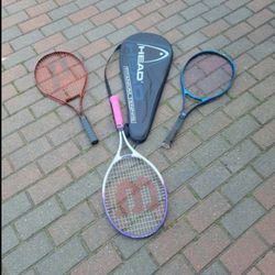 3 adult Tennis rackets with 1 case 27 inches.