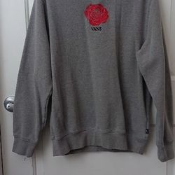 Vans Men Grey Crewneck Sweatshirt with a Red Rose