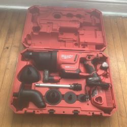 M12 12V Lithium-Ion Cordless Drain Cleaning Airsnake Air Gun Kit with (2) 2.0 Ah Batteries, Toilet Attachments