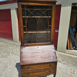 Antique Glass Top Secretary Desk / Hutch