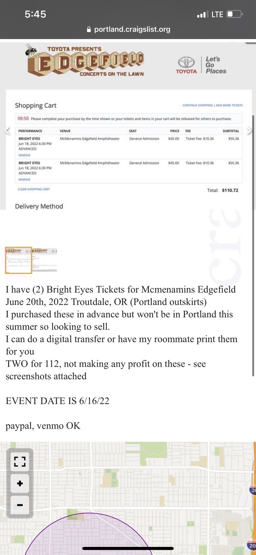 Two Tickets To Bright Eyes 🎟 Mcmenamins Edgefeild
