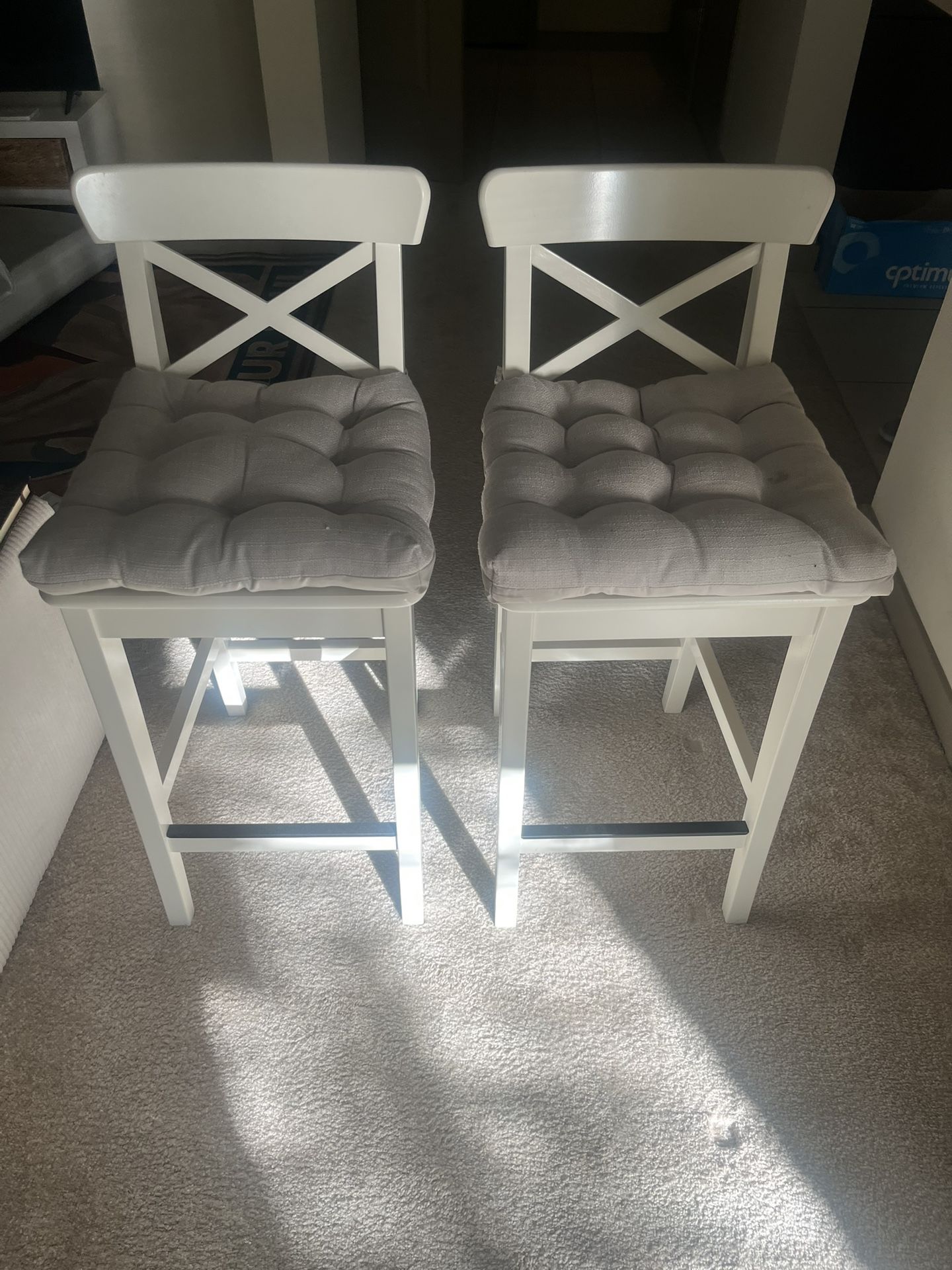 Bar stools with backrest, white. IKEA INGOLF