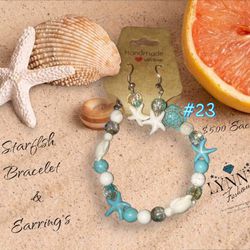 Starfish Hand Made Earrings & Bracelet 