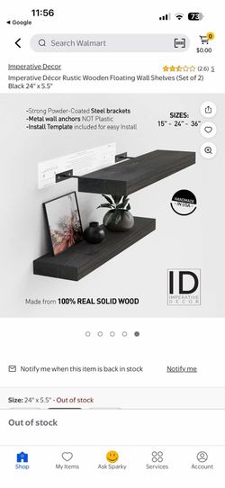 Imperative Décor Rustic Wooden Floating Wall Shelves (Set of 2) Black 24" x 5.5"