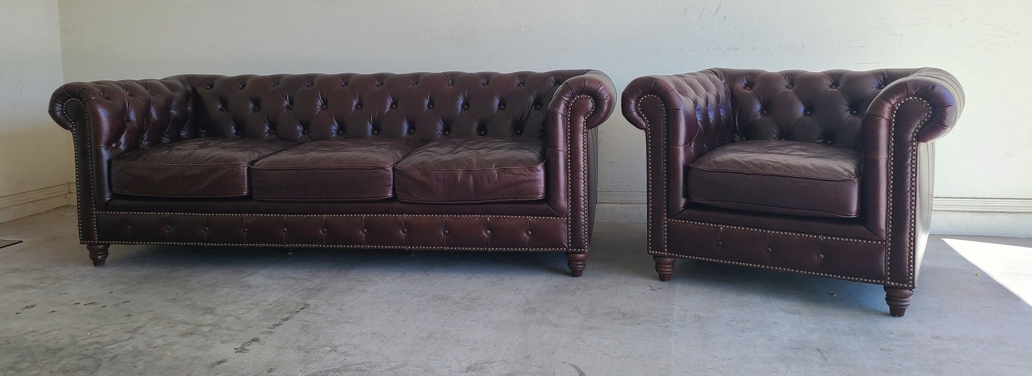 leather chesterfield couch/sofa and chair