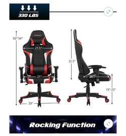 Massage Gaming Chair Racing Computer Swivel Chair with Headrest & Lumbar Support Red
