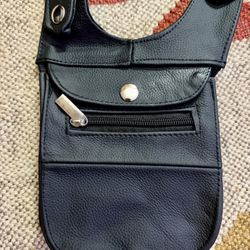 Black Genuine Leather Shoulder Wallet travel body passport purse holder conceal