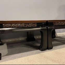 Vintage Ming Dynasty Low Profile Marble Top Side Tables