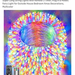 Ollny Christmas Lights Outdoor Waterproof, 1000LED 328FT Super Long String Lights With Remote 3 Timer, Plug In 8 Modes Fairy Light For Outside House B