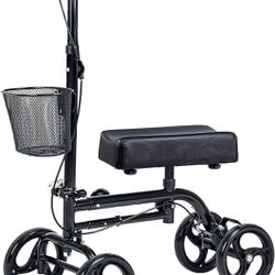 WINLOVE Black Steerable Knee Walker Roller Scooter with Basket Dual Braking System for Angle and Injured Foot Broken Economy Mobility