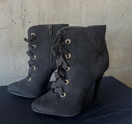 High Heel Laced Ankle Boots Zip Closure Faux Suede