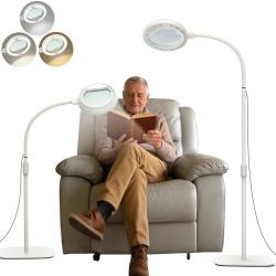 8X Lighted Floor Magnifier with Stand – 56 LED Magnifying Lamp, Gooseneck – Sewing, Reading, Crafts