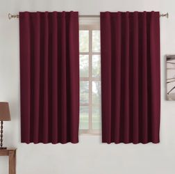 Blackout Curtains 63 Inch Length Rod Pocket Back Tab, 52" x 63", 2 Panels,Burgundy