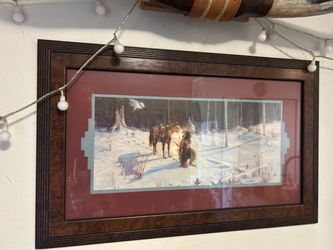 Gary Artz Framed Indian Tracking Game in Winter 16 " 25 1/4"