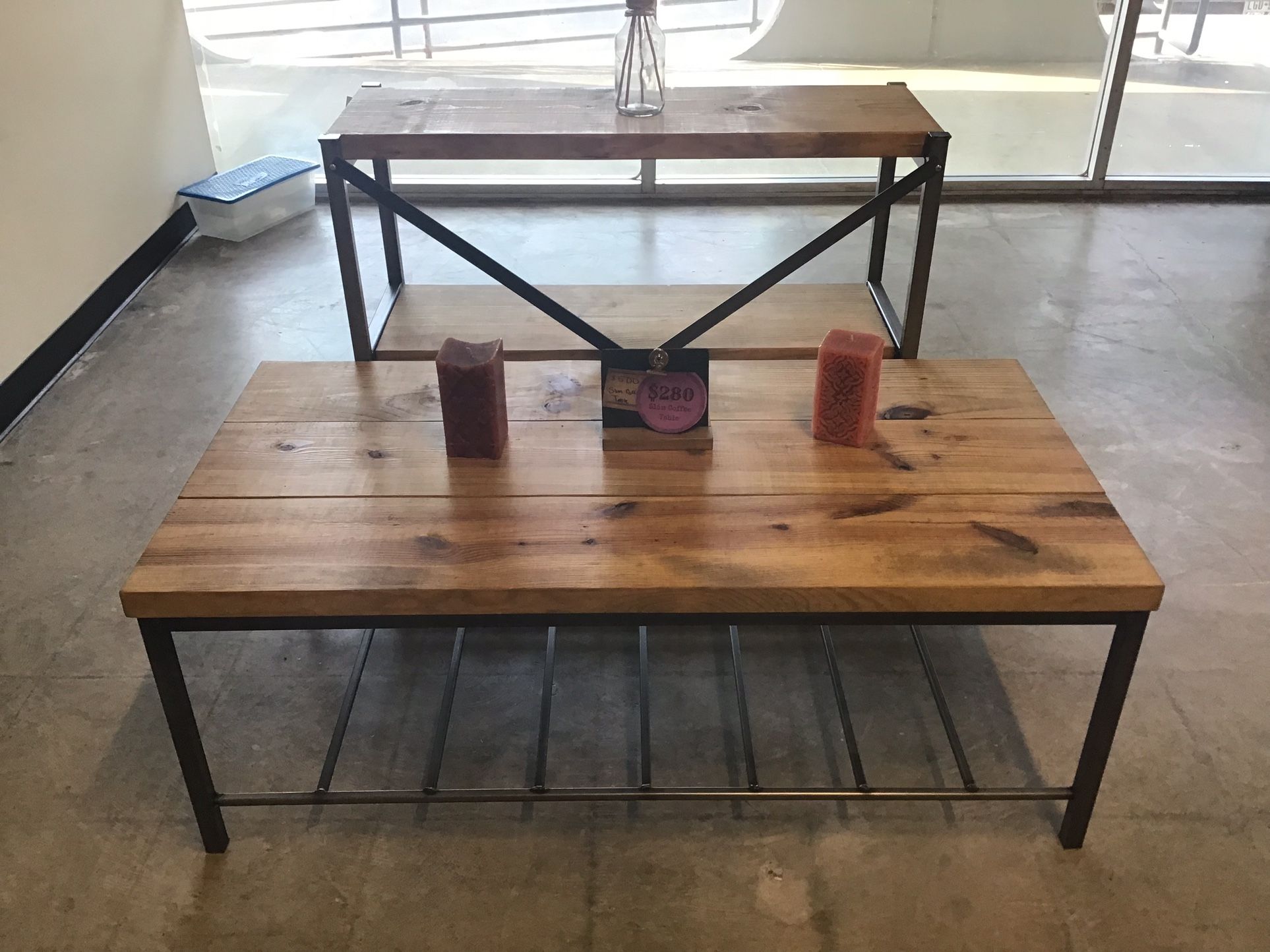 Real Wood And Steel Coffee Table 