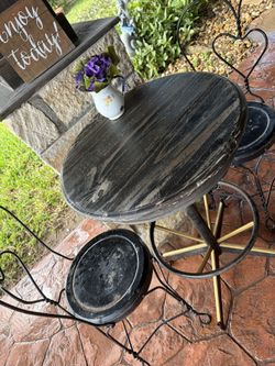 Vintage Rustic Bistro w/2 vintage Metal Frame Ice Cream Cafe Chairs