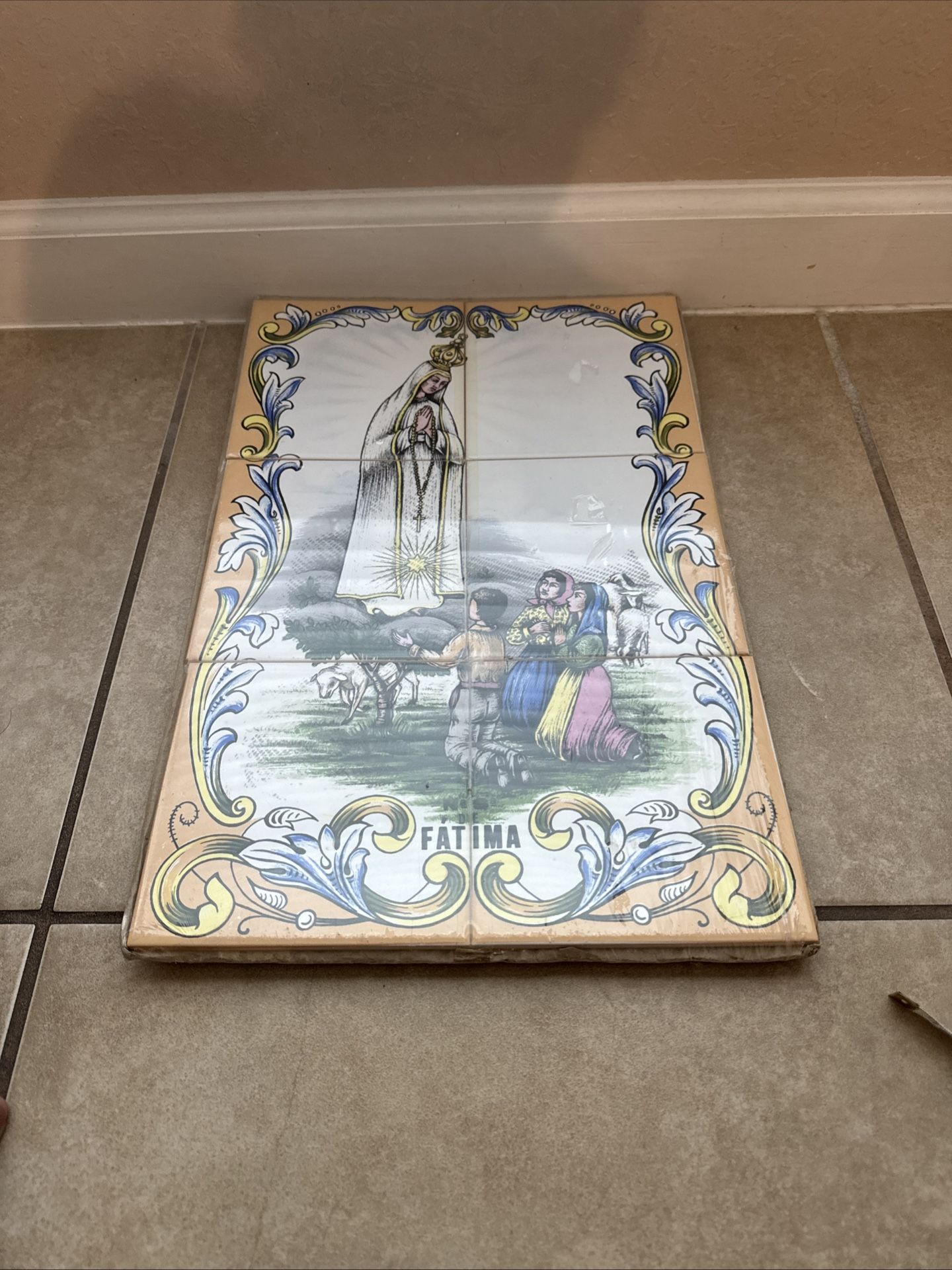 Beautiful Portuguese Vintage Our Lady Of Fatima Na Sa De Fatima Tile Artwork