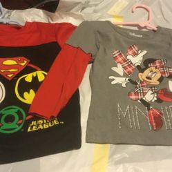 Two    Sport Shirt For Children Minnie Size 3 And One Boy Size Three Superman   On Sale For Just 2    For 5.00