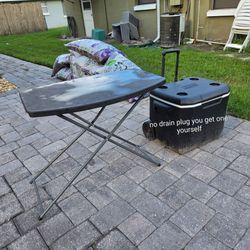 $25 for both outdoor folding prep table drink table and cooler