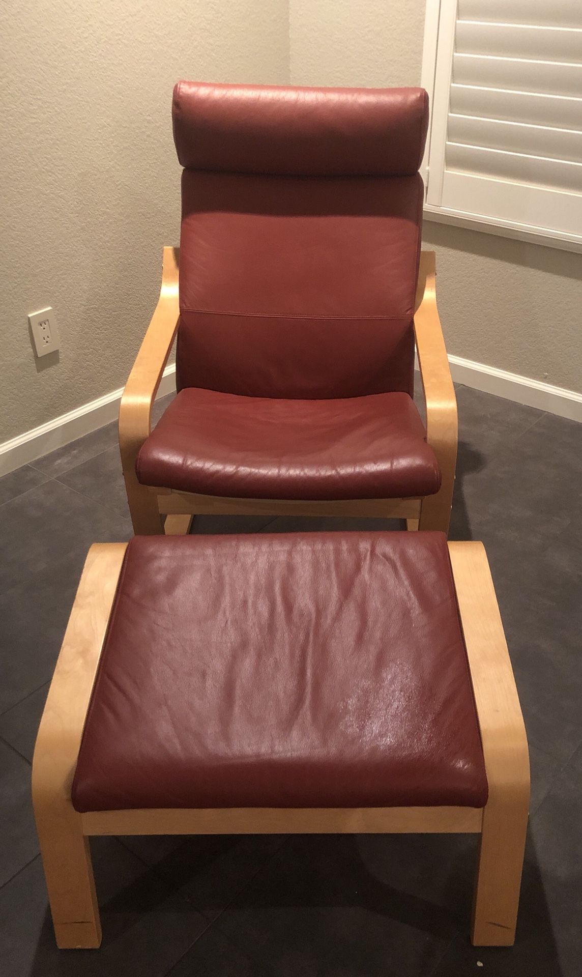 Ikea Poang Chair and Ottoman (Leather)