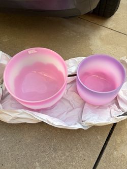 Bee’s Purpose Quartz Singing Bowls 9.75” Heart F & 7.5” Pink Set of 2 New