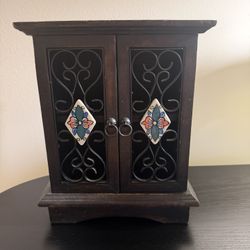 Vintage Mini Cabinet Wood Porcelain Iron
