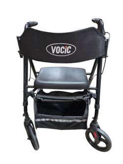 VOCIC Folding Rollator Walker Transport Chair Black Mobility Aid W/ Storage Bag