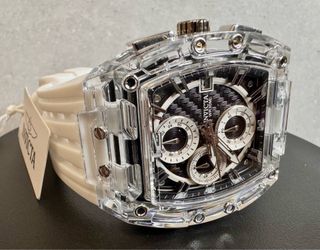 Invicta Lupah 70145 Men’s Quartz Chronograph Clear Case White Strap · New in Box