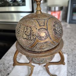 Vintage Brass Persian Incense Burner On Tripod Base