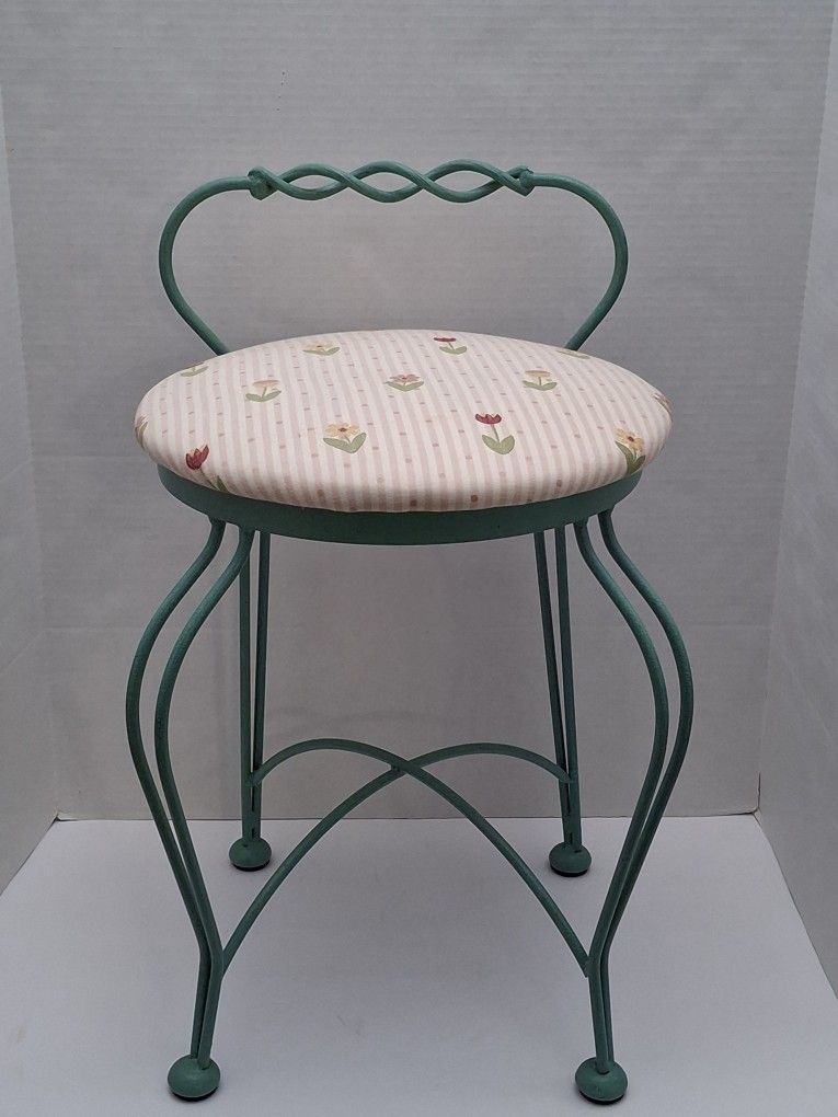 Wrought Iron Vanity Stool With Floral Cushion